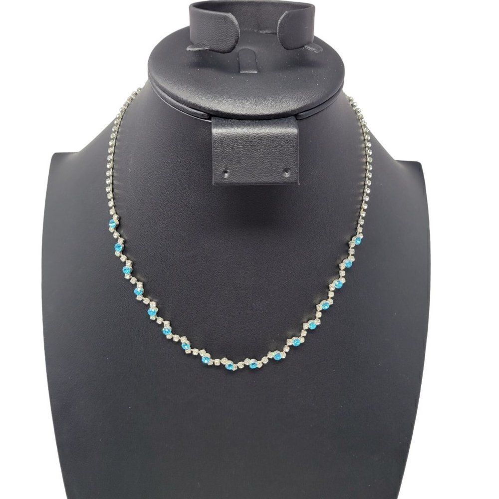 Aquamarine Rhinestone Choker Collar Necklace Formal Cocktail Princess Glam‎